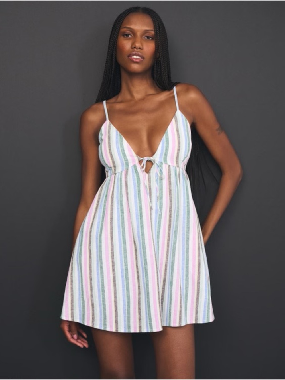 Abercrombie & Fitch Pastel Striped Tie-Front Sundress